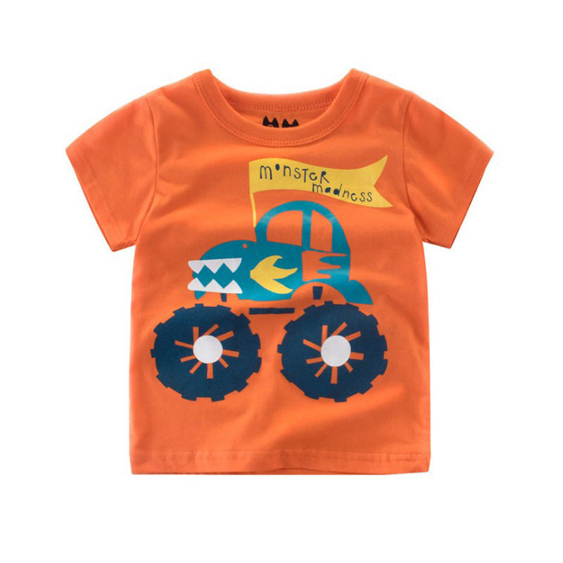 Boys's Summer Short Sleeved Full Print Car Cartoon T Shirt