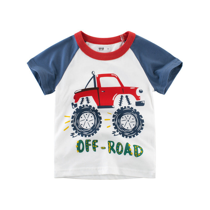 Boys's Summer Short Sleeved Full Print Car Cartoon T Shirt