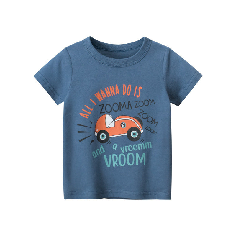 Boys's Summer Short Sleeved Full Print Car Cartoon T Shirt