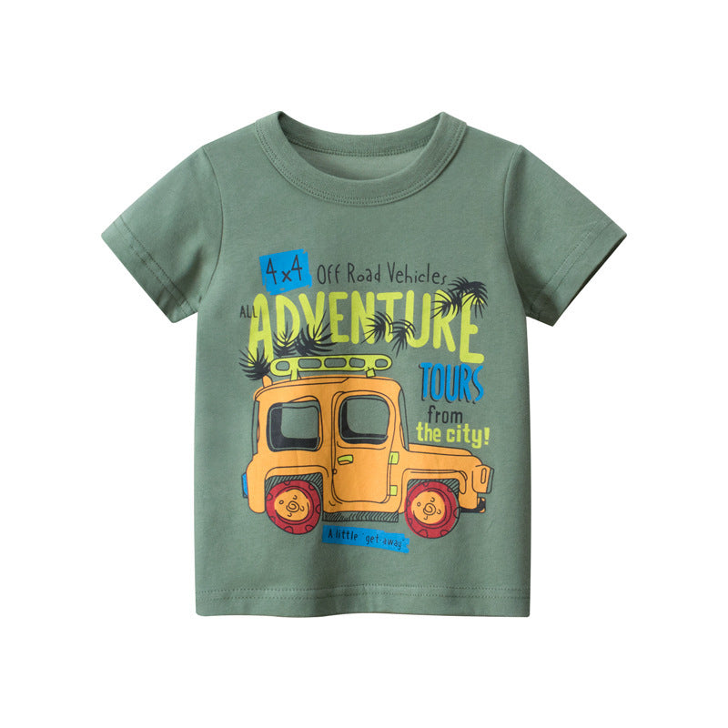 Boys's Summer Short Sleeved Full Print Car Cartoon T Shirt