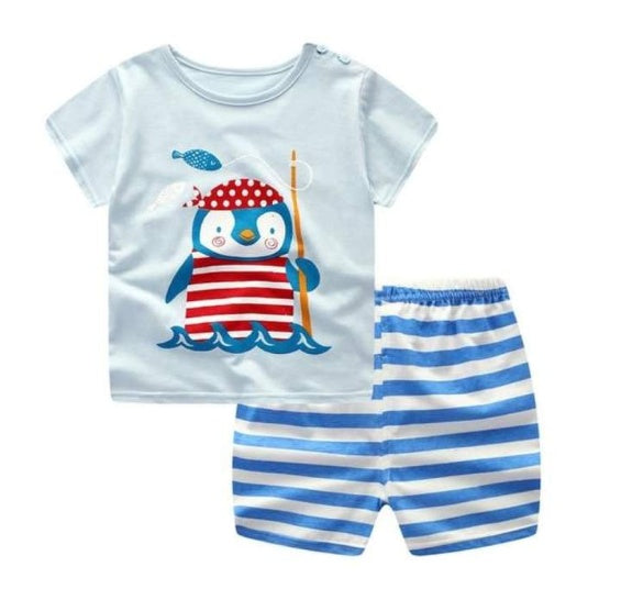 new children's summer short-sleeved cotton suit boy girls small children