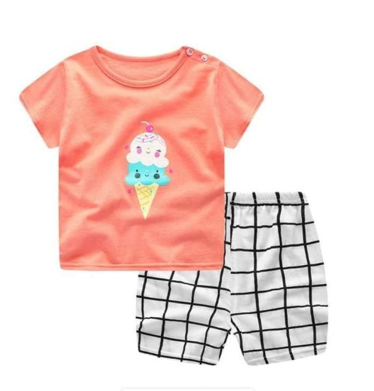 new children's summer short-sleeved cotton suit boy girls small children