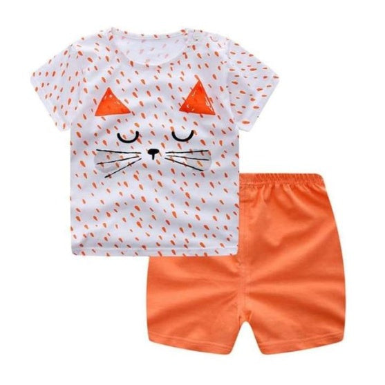 new children's summer short-sleeved cotton suit boy girls small children