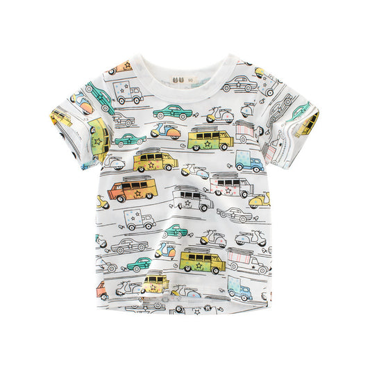 Boys's Summer Short Sleeved Full Print Car Cartoon T Shirt